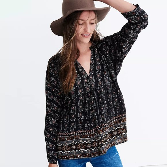 Madewell Tops - Madewell Silk Bohème Popover Shirt in Burnished Floral XS